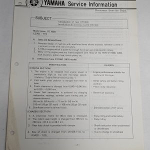 Oem Yamaha Dt100D Service Information Sheets Motorcycle Model Updates