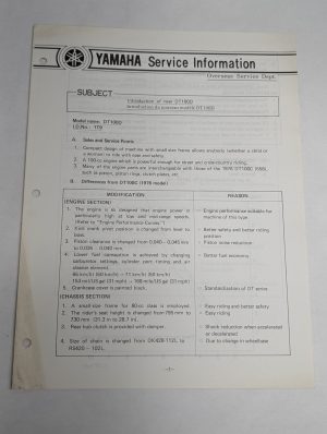 Oem Yamaha Dt100D Service Information Sheets Motorcycle Model Updates