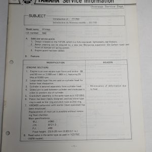 Oem Yamaha 1T175D Service Information Sheets Motorcycle Model Updates