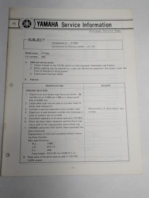 Oem Yamaha 1T175D Service Information Sheets Motorcycle Model Updates