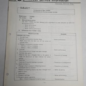 Oem Yamaha Tz250D Service Information Sheets Motorcycle Model Updates