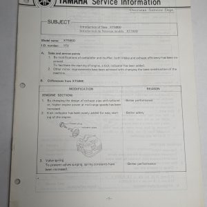Oem Yamaha Xt500D Service Information Sheets Motorcycle Model Updates