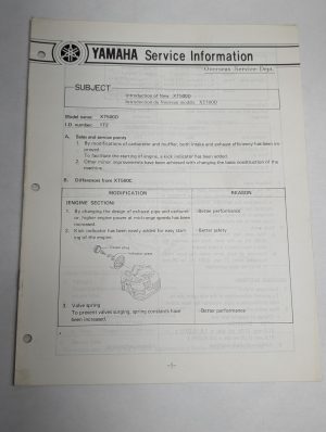 Oem Yamaha Xt500D Service Information Sheets Motorcycle Model Updates