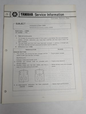 Oem Yamaha Yz80D Service Information Sheets Motorcycle Model Updates