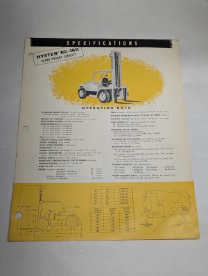 Hyster Forklift Specifications Sheet Sales Brochure Information Page Rc-160 1956