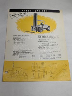 Hyster Forklift Specifications Sheet Sales Brochure Information Page Sc-180 1956