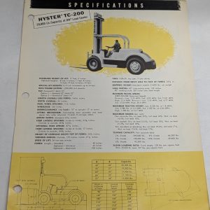 Hyster Forklift Specifications Sheet Sales Brochure Information Page Tc-200 1956