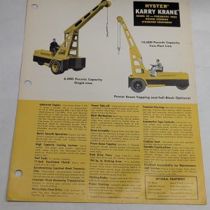 Hyster Forklift Specifications Sheet Sales Brochure Info Page Karry Krane Ke