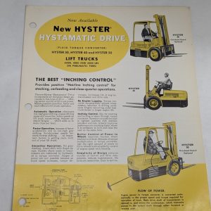 Hyster Hystamatic Drive Sales Literature Brochure Information Sheet Fork Lift