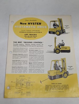 Hyster Hystamatic Drive Sales Literature Brochure Information Sheet Fork Lift