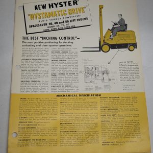 Hyster Hystamatic Drive Sales Literature Brochure Information Sheet Forklift