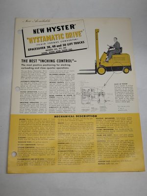 Hyster Hystamatic Drive Sales Literature Brochure Information Sheet Forklift