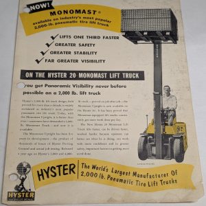 Hyster Monomast Sales Literature Brochure Information Sheet Fork Lifts
