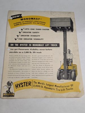 Hyster Monomast Sales Literature Brochure Information Sheet Fork Lifts