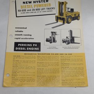 Hyster Fork Lift Truck Sales Brochure Information Sheet Xa-60D Za-80D 1955