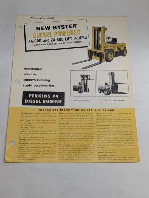Hyster Fork Lift Truck Sales Brochure Information Sheet Xa-60D Za-80D 1955
