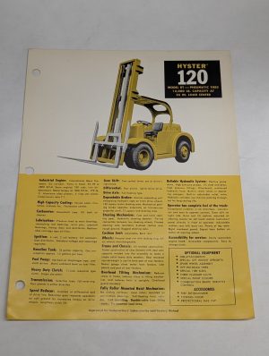 Hyster Fork Lift Truck Sales Brochure Information Sheet Rt 120 1956
