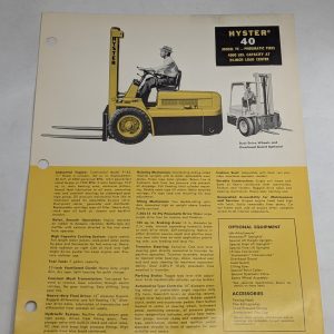 Hyster Fork Lift Truck Sales Brochure Information Sheet Ye 40 1956