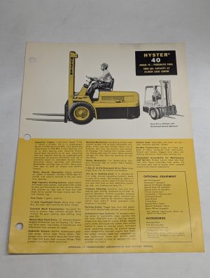 Hyster Fork Lift Truck Sales Brochure Information Sheet Ye 40 1956