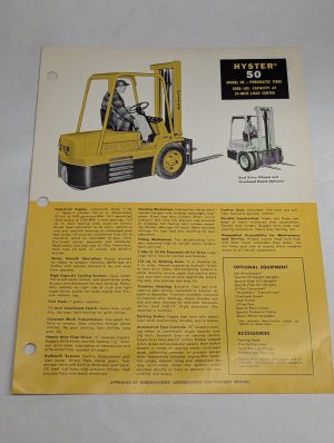 Hyster Fork Lift Truck Sales Brochure Information Sheet He 50 1956