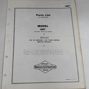 Briggs & Stratton Illustrated Parts List 8Hf Ms-3484-113 209510 209599