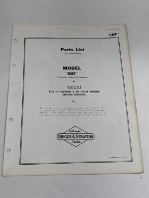 Briggs & Stratton Illustrated Parts List 8Hf Ms-3484-113 209510 209599