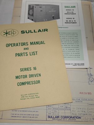 Sullair Operators Manual Parts List Catalog Series 16 Air Compressor