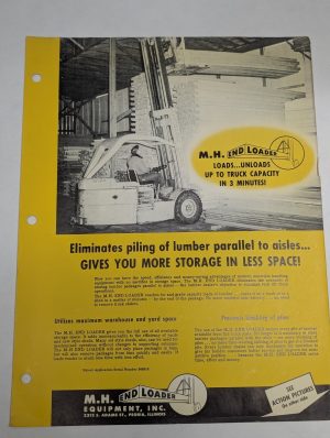 M.H. End Loaders Fork Truck Attachment Sales Literature Sheet Information