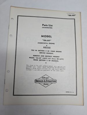Briggs & Stratton Illustrated Parts List 8A-Hf Ms-3525-94 Horizontal Engine