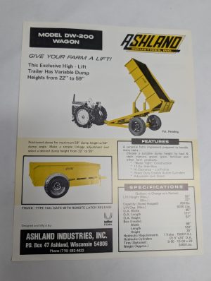Ashland Sales Information Sheet Brochure Literature Model Dw-200 Wagon