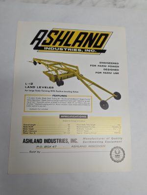 Ashland Sales Information Sheet Brochure Literature Model L-12 Land Leveler