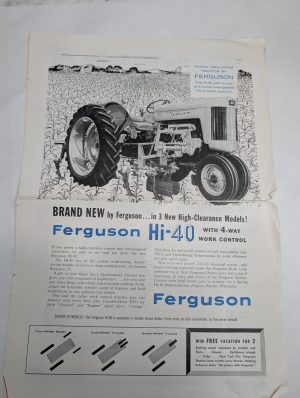 Original Ferguson Hi-40 Tractor Sales Sheet Foldout Brochure Advertisment