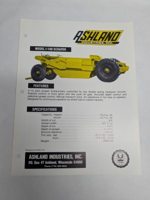 Ashland Industries Sales Sheet Brochure Information Specifications I-140 Scraper
