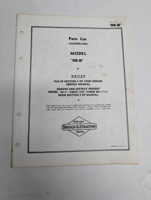 Briggs & Stratton Engine Illustrated Parts List Catalog Manual 6B-H Ms-3781