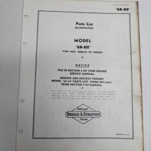 Briggs & Stratton Engine Illustrated Parts List Catalog Manual 6B-Hs Ms-3494