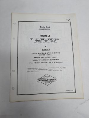 Briggs & Stratton Engine Illustrated Parts List Catalog Manual 8 Ms-3771