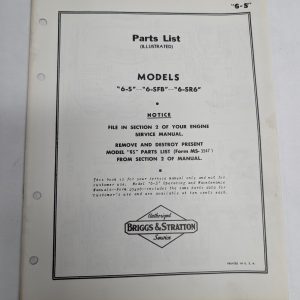 Briggs & Stratton Engine Illustrated Parts List Catalog Manual 6-S Ms-3677