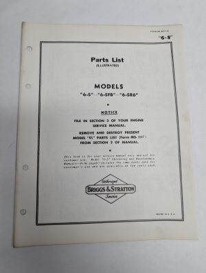 Briggs & Stratton Engine Illustrated Parts List Catalog Manual 6-S Ms-3677