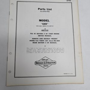 Briggs & Stratton Engine Illustrated Parts List Catalog Manual 6Hs Ms-3408