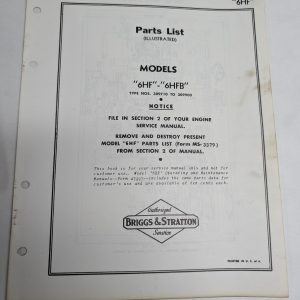 Briggs & Stratton Engine Illustrated Parts List Catalog Manual 6Hf Ms-3459