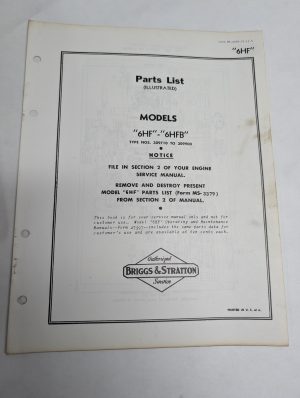 Briggs & Stratton Engine Illustrated Parts List Catalog Manual 6Hf Ms-3459