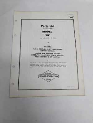 Briggs & Stratton Engine Illustrated Parts List Catalog Manual 6H Ms-3448