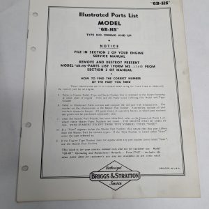 Briggs & Stratton Engine Illustrated Parts List Catalog Manual 6B-Hs Ms-3804
