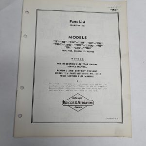 Briggs & Stratton Engine Illustrated Parts List Catalog Manual 23 Ms-3676