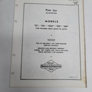 Briggs & Stratton Engine Illustrated Parts List Catalog Manual Zz Ms-3034