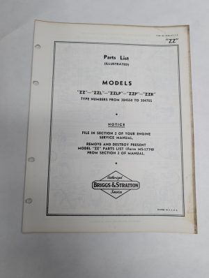 Briggs & Stratton Engine Illustrated Parts List Catalog Manual Zz Ms-3034
