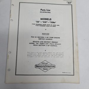 Briggs & Stratton Engine Illustrated Parts List Catalog Manual Zz Ms-3377