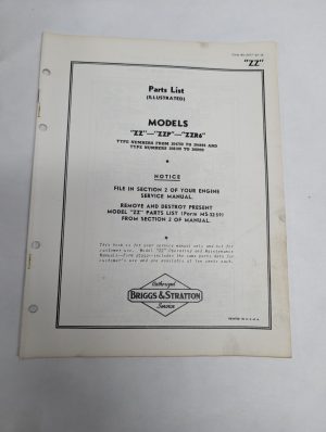Briggs & Stratton Engine Illustrated Parts List Catalog Manual Zz Ms-3377