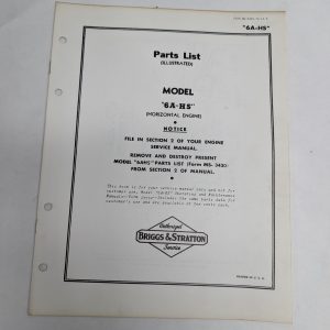 Briggs & Stratton Engine Illustrated Parts List Catalog Manual 6A-Hs Ms-3460