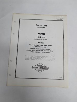 Briggs & Stratton Engine Illustrated Parts List Catalog Manual 6A-Hs Ms-3460